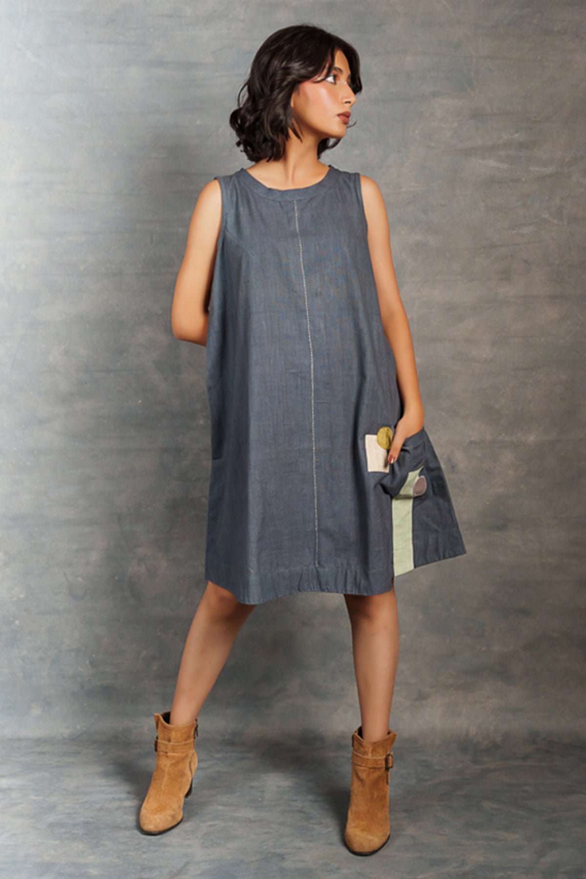 Buy Black Patchwork Pocket Dress by Thread Game for women online at ScrollnShops